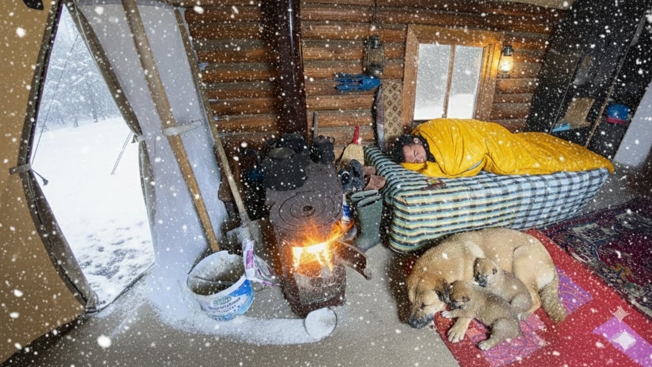 EXTREME Winter SNOW STORM -40F WINTER CAMPING WINTER STORM hits HOT tent. FREEZING wind