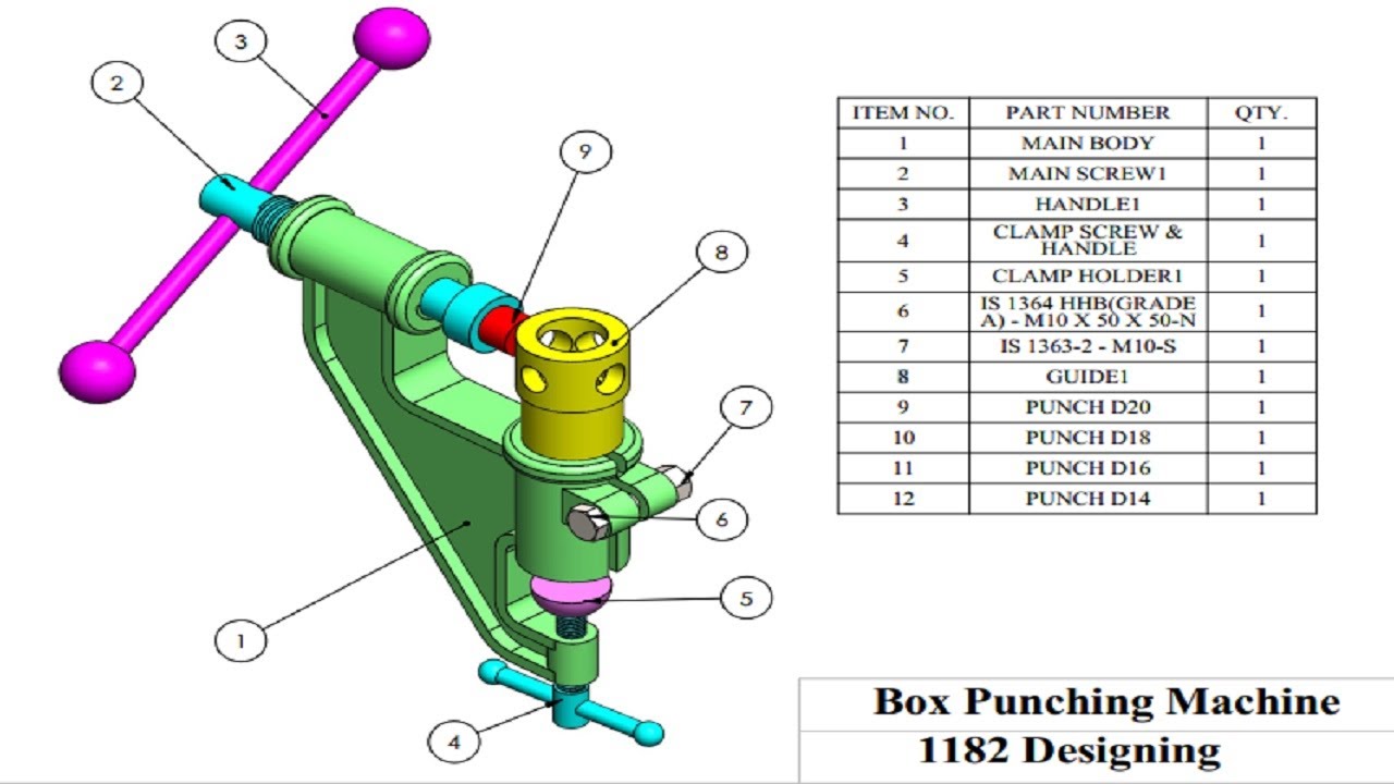 Box Punching Machine Assembly in SolidWorks | Complete CAD Project