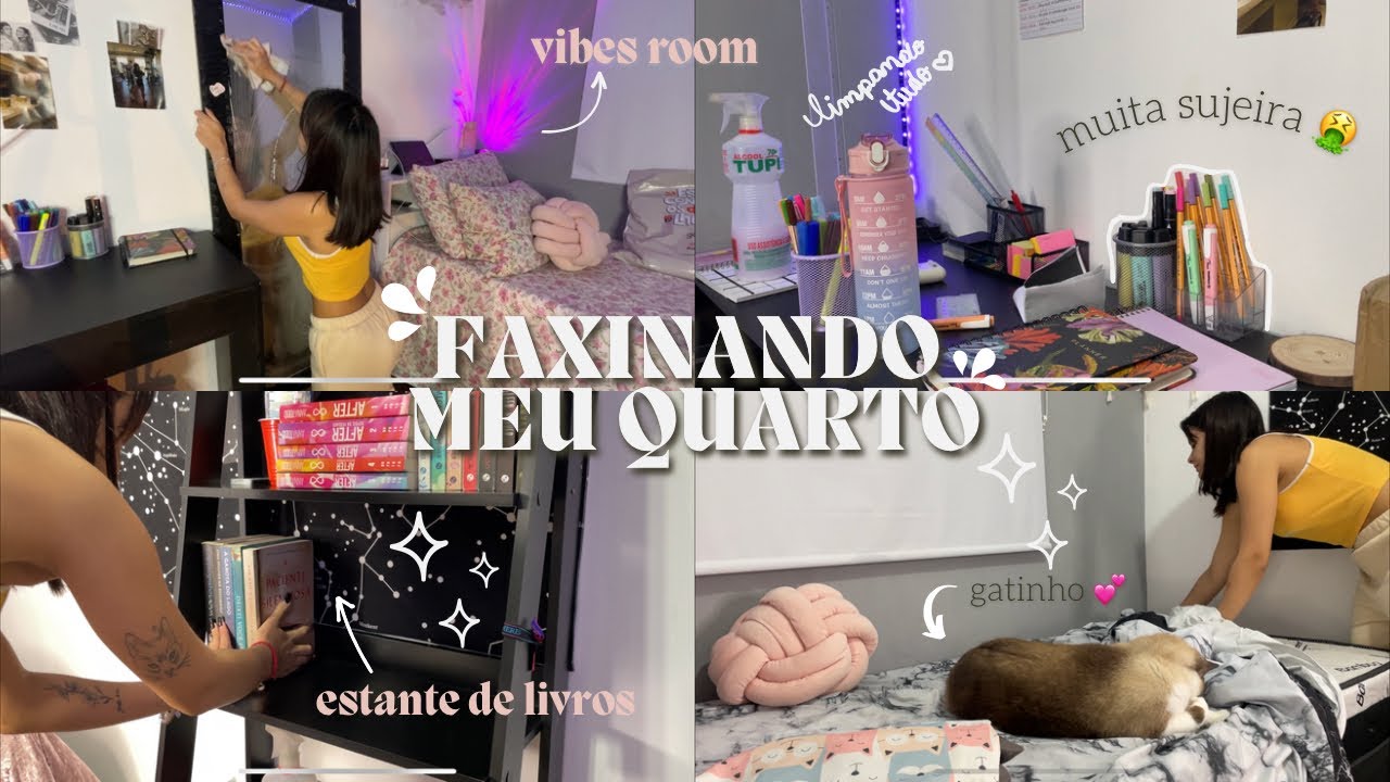 FAXINANDO MEU QUARTO 🗑️ estante de livros, penteadeira, escrivaninha ✨