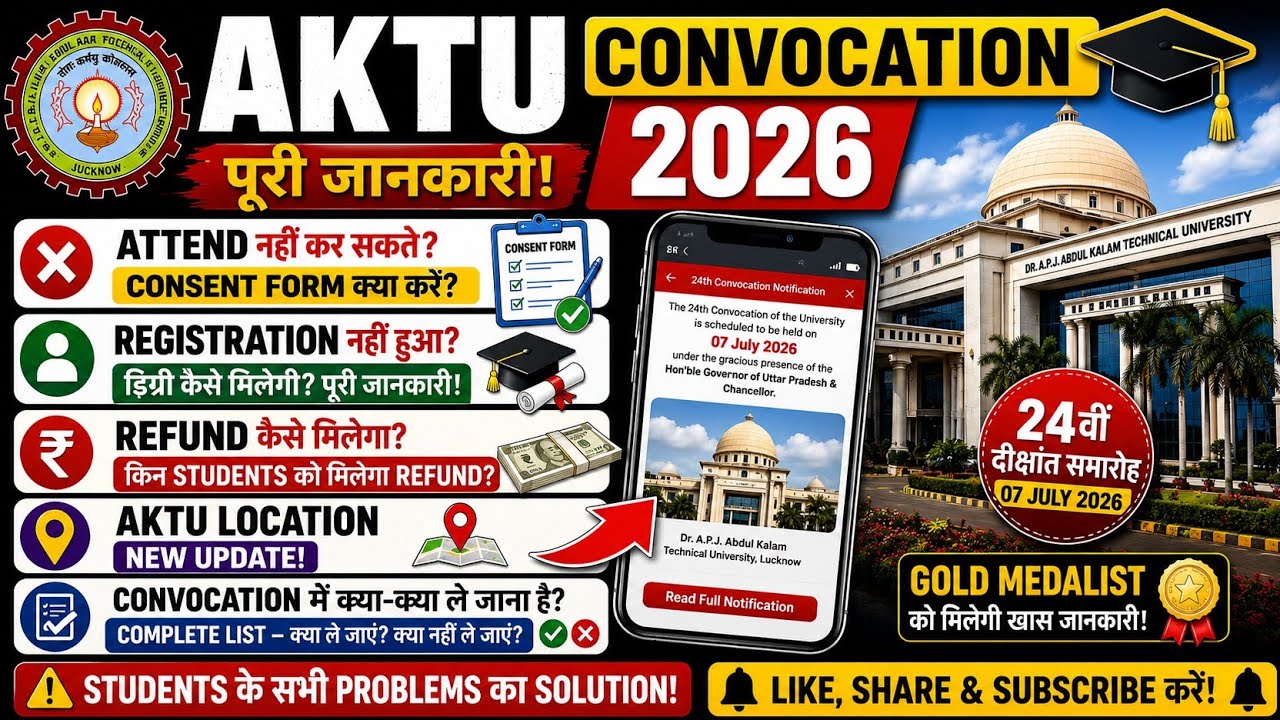 AKTU Convocation 2026 Latest Update 😱 | नहीं जा सकते? Refund कैसे मिलेगा | Degree कैसे मिलेगी?