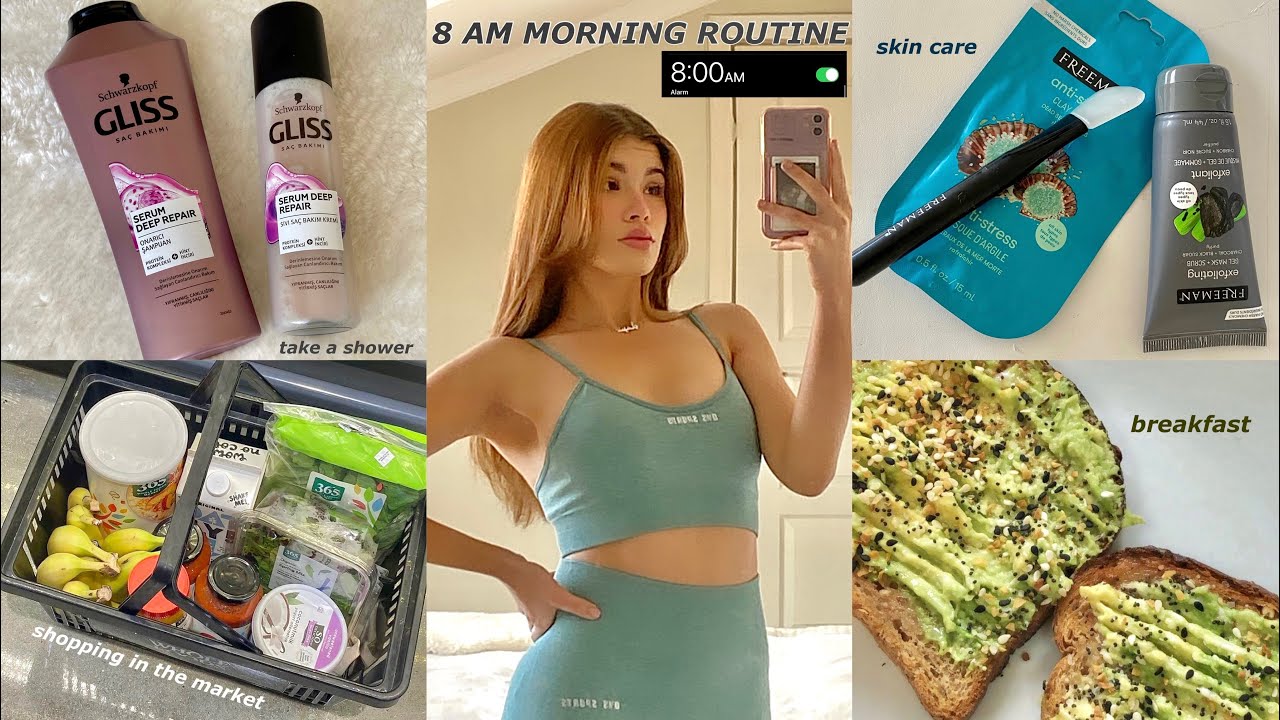 8 AM MORNING ROUTINE ♡ cleaning, skin care,  breakfast