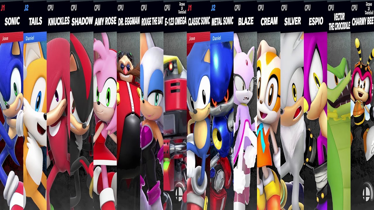Sonic vs Tails vs Knuckles vs Shadow vs Amy vs Rouge vs Eggman in Super Smash Bros Ultimate