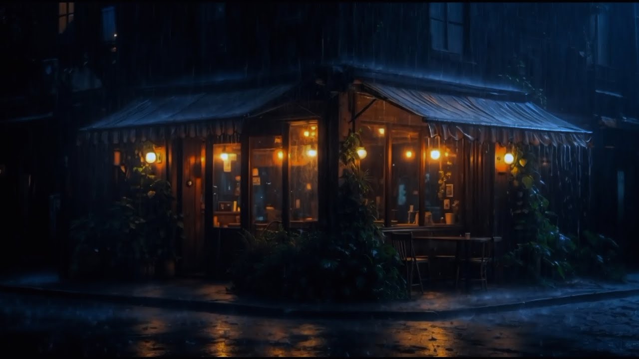 Focus & Relax with Gentle Heavy Rain at Cozy Café for Calm Nights ☕🌧️💤