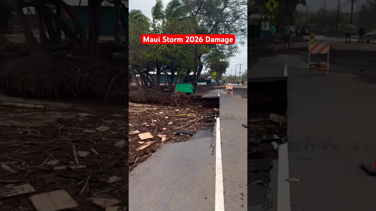 😳Maui Hawaii Storm Damage - Kihei Rd. Flooded and collapsed !!! #maui #hawaii #storm