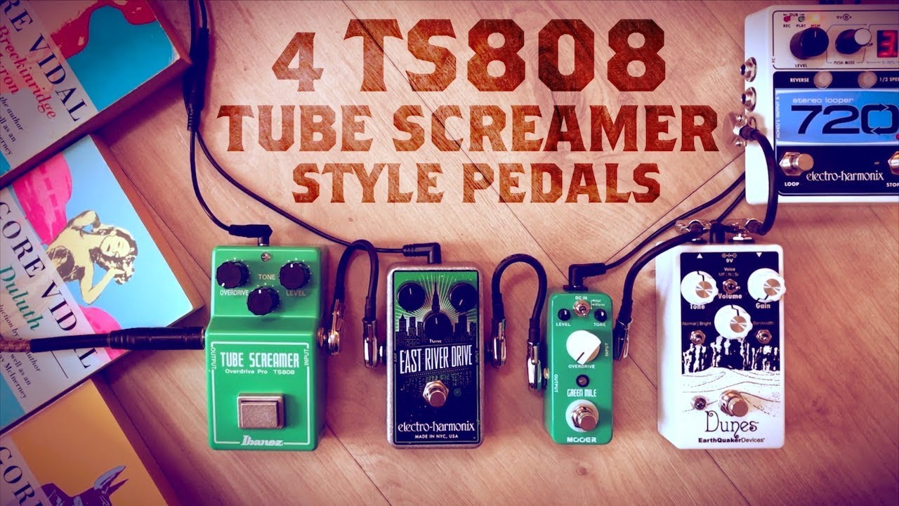 4 TS808 Tube Screamer Style Pedals (Ibanez TS808, EHX East River Drive, Mooer Green Mile, EQD Dunes)