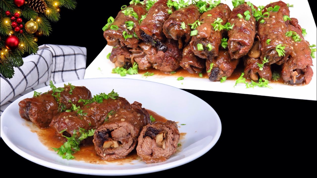 🥩Вертуны-Мясные пальчики с грибами и черносливом в ароматном соусе. Горячее блюдо, мясная закуска
