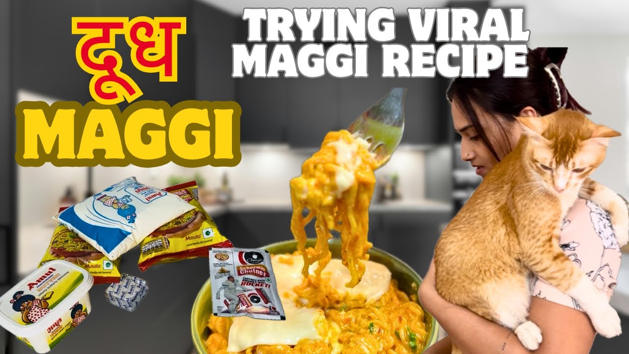 Trying VIRAL Milk Maggi recipe🍜 | Milk+Mayo+Schezwan maggi