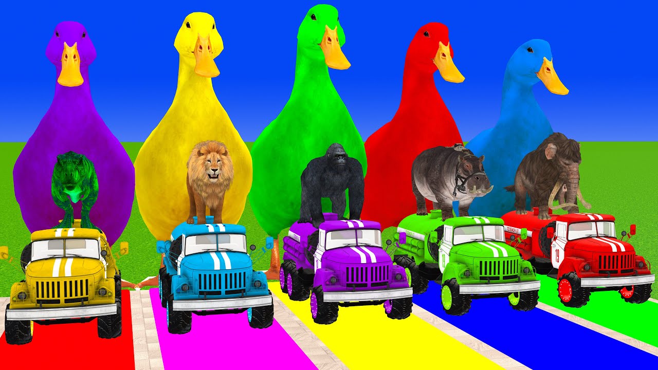 Long Slide Game with Cow Elephant Gorilla Hippopotamus Tiger 3d Animal Game Funny 3d Animals