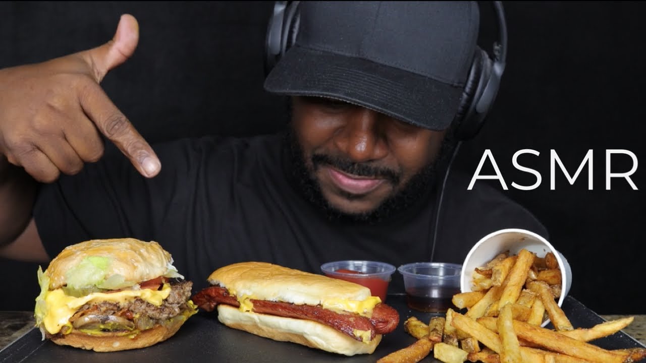 ASMR FIVE GUYS LITTLE BACON CHEESEBURGER, CHEESE DOG & LITTLE FRIES  MUKBANG (NO TALKING) TCASMR