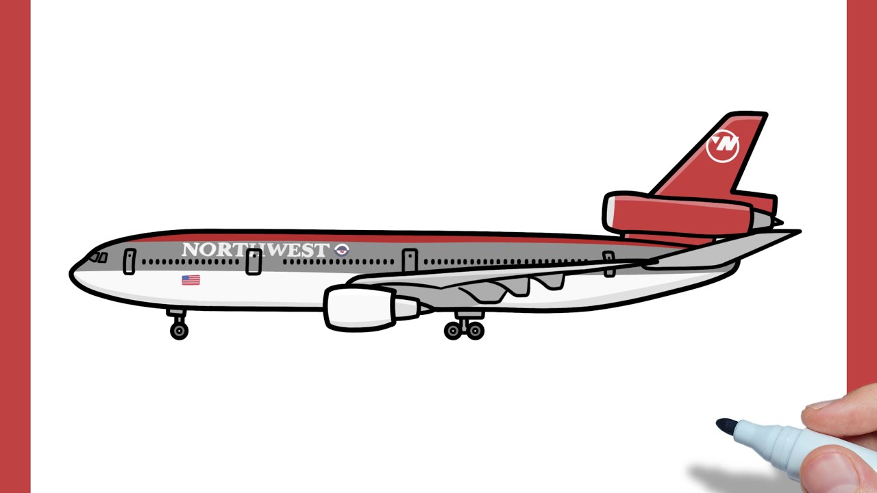 How to draw a McDonnell Douglas DC-10 Northwest Airlines Airplane