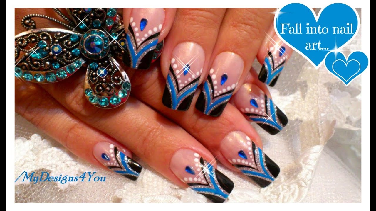 Blue French Tip Nail Art | Abstract Nail Art Design Tutorial ♥ Черно-синий Френч Маникюр