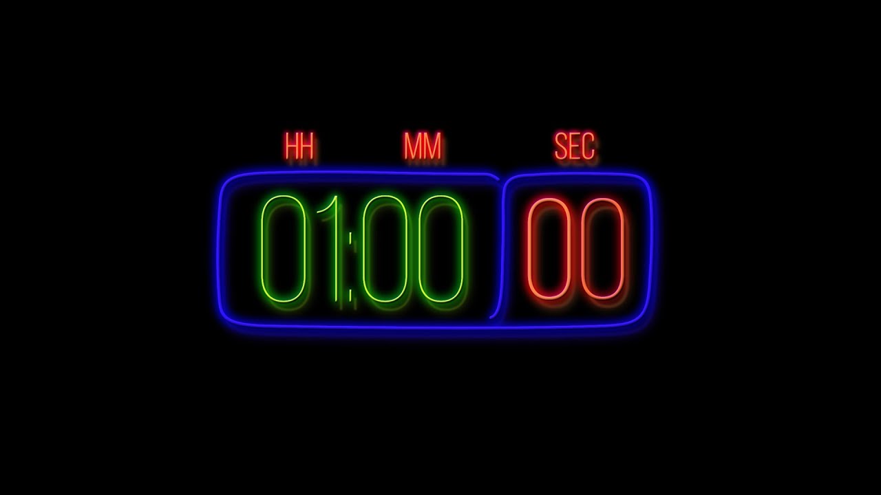 1 Hour Neon Pop Digital Timer | Color Glow Countdown – Black Screen | No Music | 4K