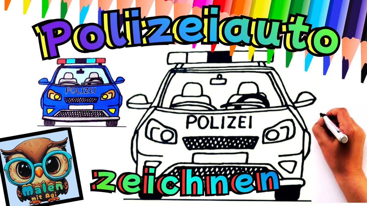 Wie malt man ein Polizeiauto von vorne ❄️ einfach zeichnen f&uuml;r Kinder