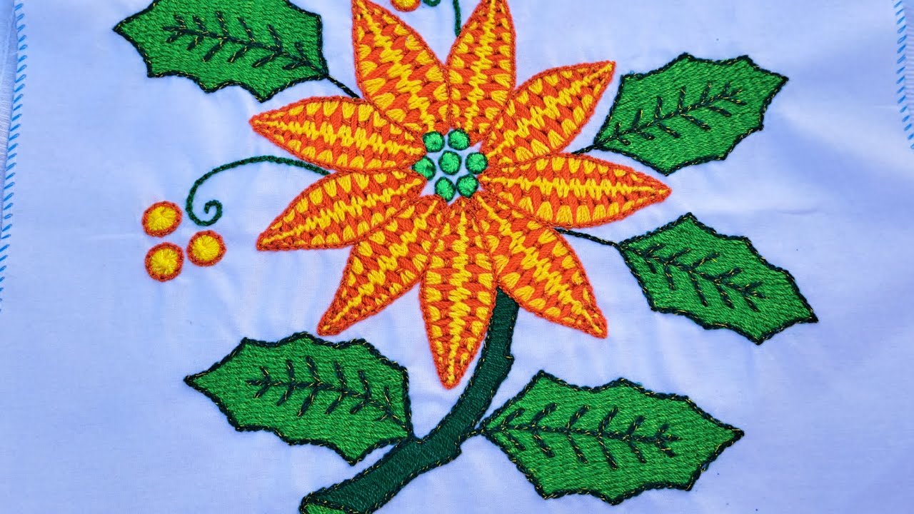 Bordado HOJAS NOCHEBUENA  🍃+ TALLO🌱 Puntadas súper sencillas y rápidas!!!🍃