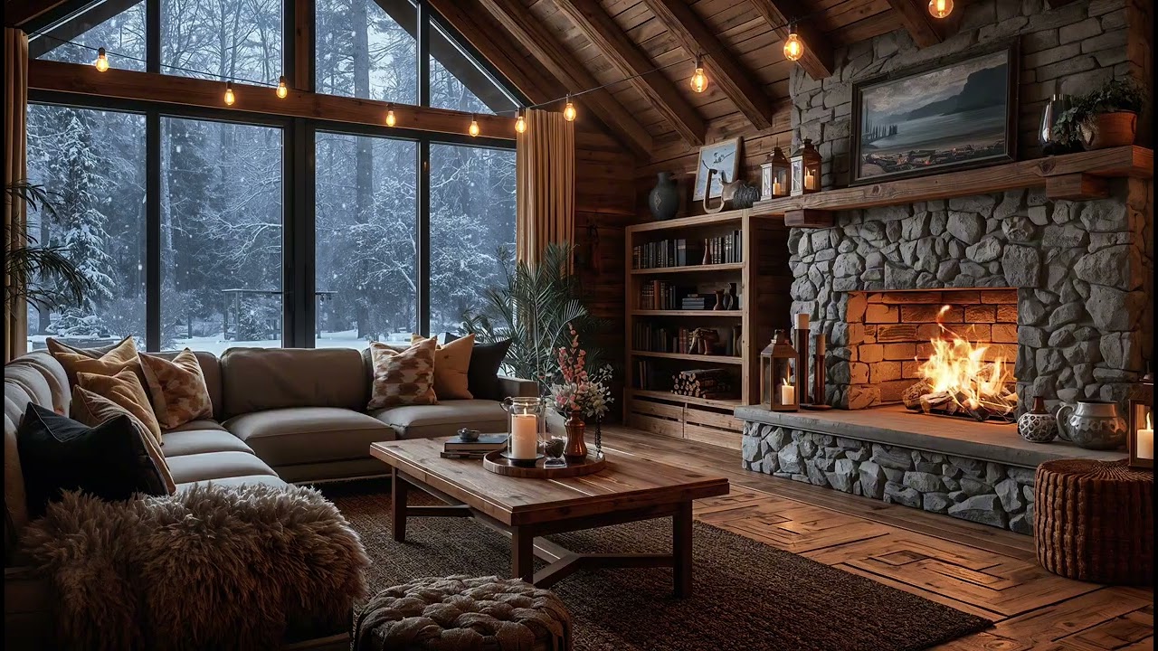 Fireplace Glow in a Snowy Alpine Cabin 🔥 Relaxing Winter Ambience for Focus, Calm & Unwinding