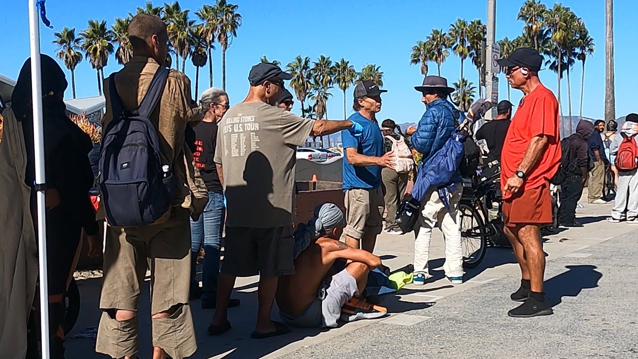 Conflict in Homeless Food Distribution Line at Venice Beach