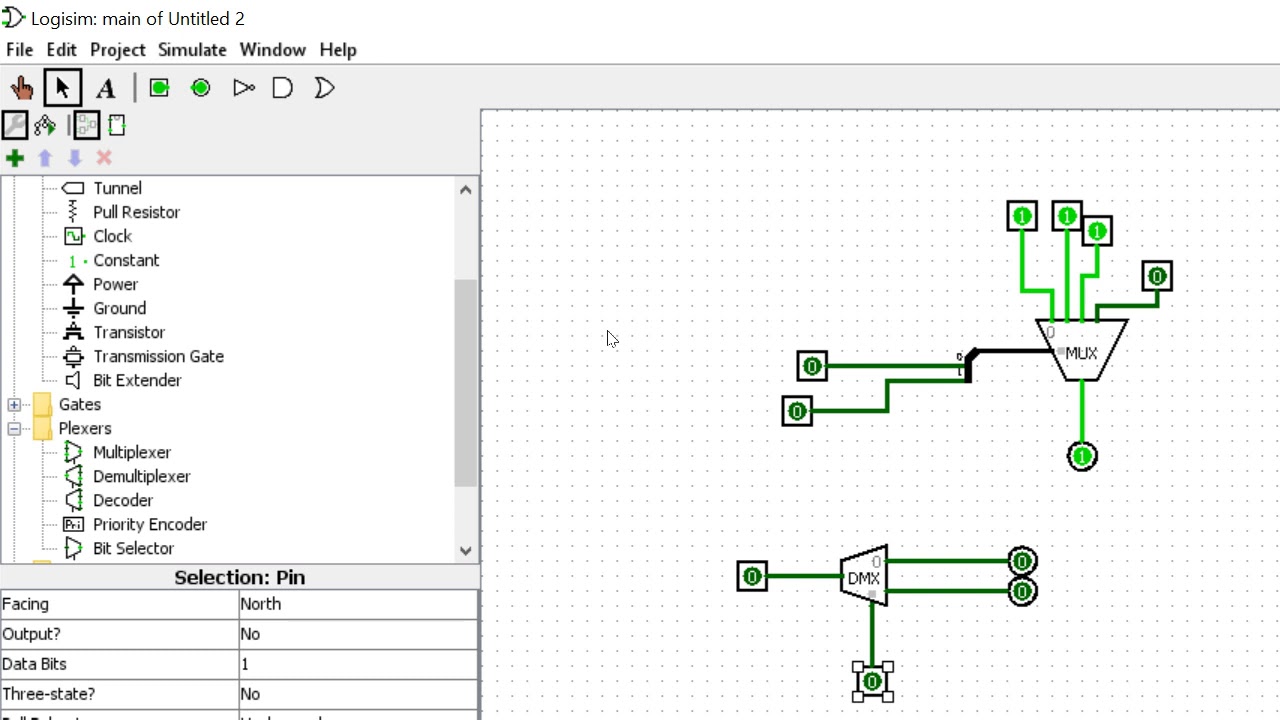 LOGISIM 2: Multiplexeur, Démultiplexeur, Décodeur.