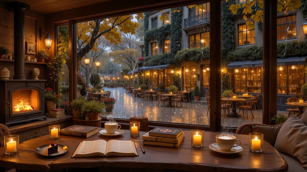 Cozy Coffee Shop in the Rain 🌧️ Smooth Jazz Piano & Fireplace Sounds for Focus & Work