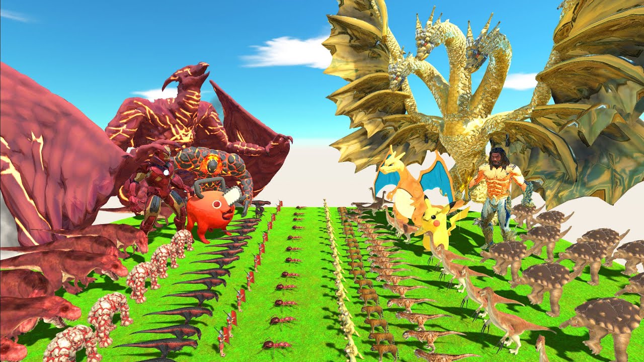 Team Red Rodan VS Team Yellow King Ghidorah - Animal Revolt Battle Simulator