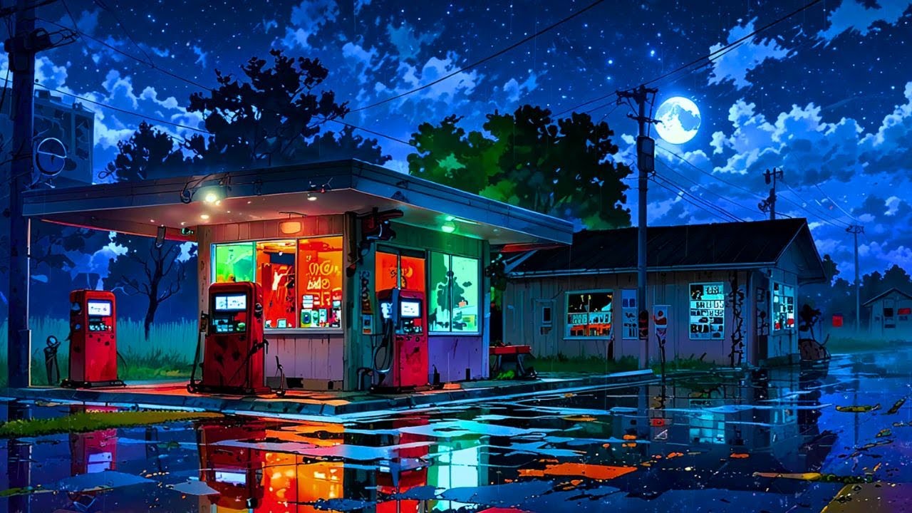 Empty Road, Rainy Stop ⛽🌧️ Lofi Beats for Peaceful Nights
