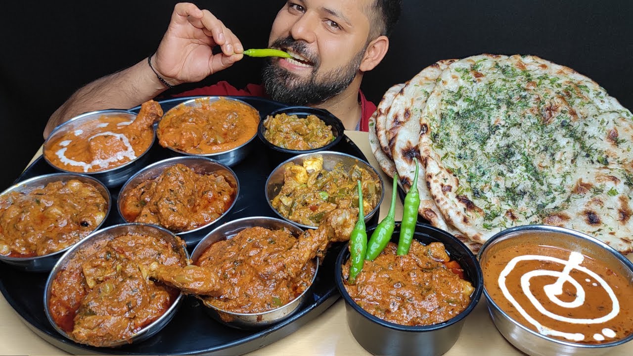 HANDI CHICKEN, BUTTER CHICKEN, CHANA MASALA, DAL MAKHANI, BUTTER NAAN EATING | Non Veg Food Mukbang
