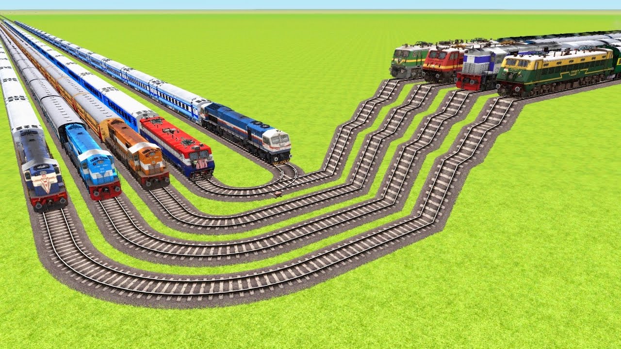 NINE CRAZY TRAINS VS BIGGEST NETWORK OF CURVED STAIRS RAILROAD ▶️ Train Simulator | CrazyRails