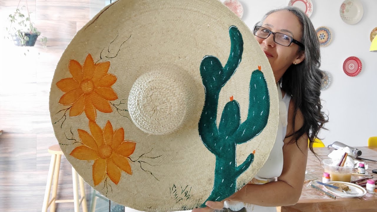 Chapéu de Palha Pintado a Mão ( Minhas Criações )