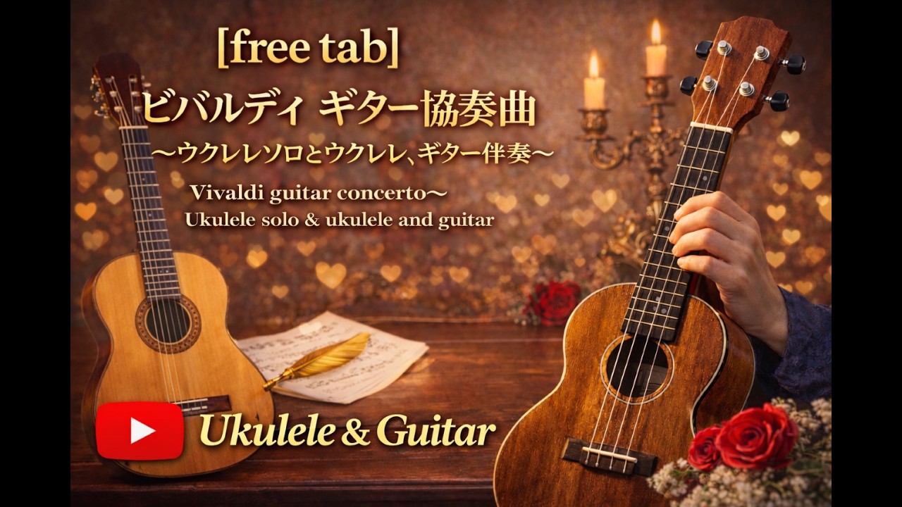 【free tab】ビバルディ ギター協奏曲～ウクレレソロとウクレレ,ギター伴奏／Vivaldi guitar concerto～Ukulele solo & ukulele and guitar