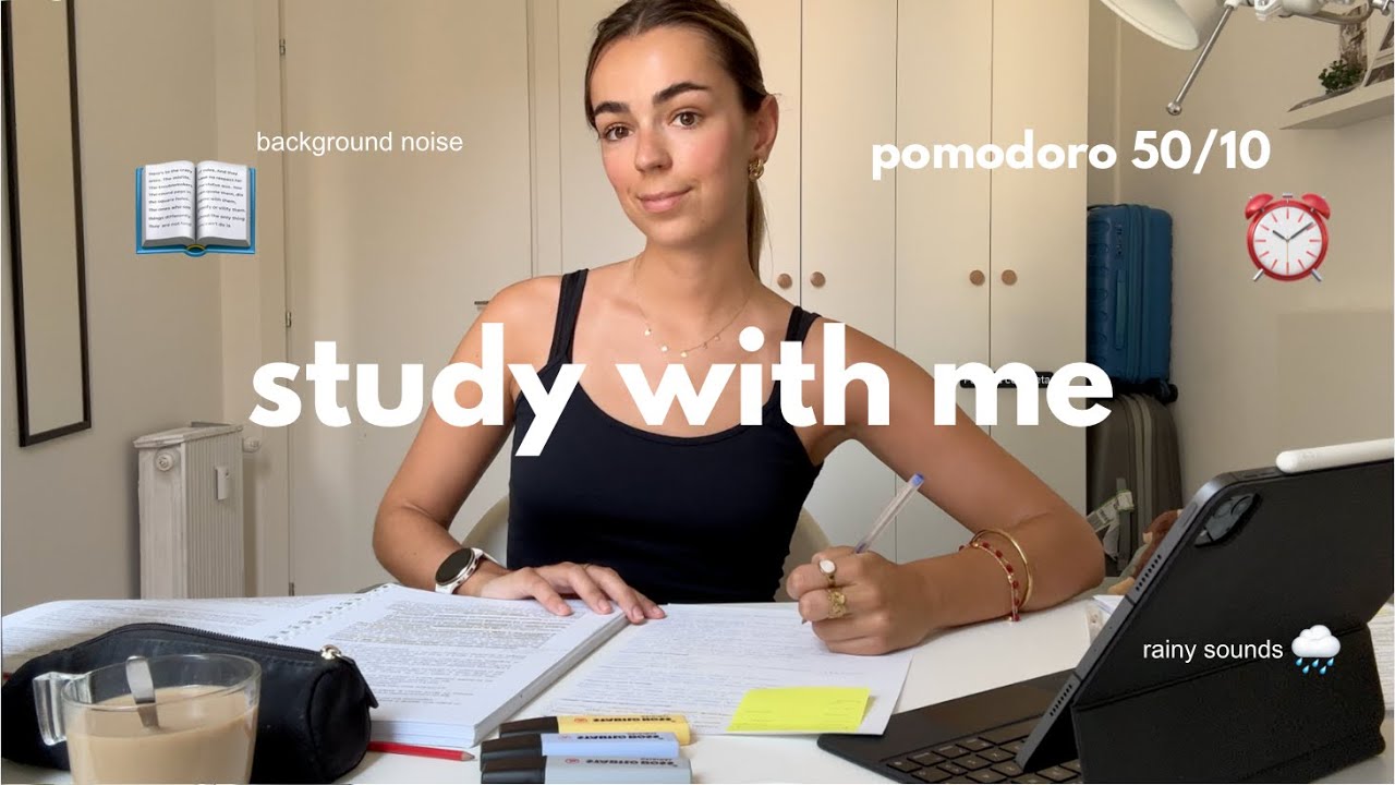 3h study with me | pomodoro 50/10 ||  background and rain sounds