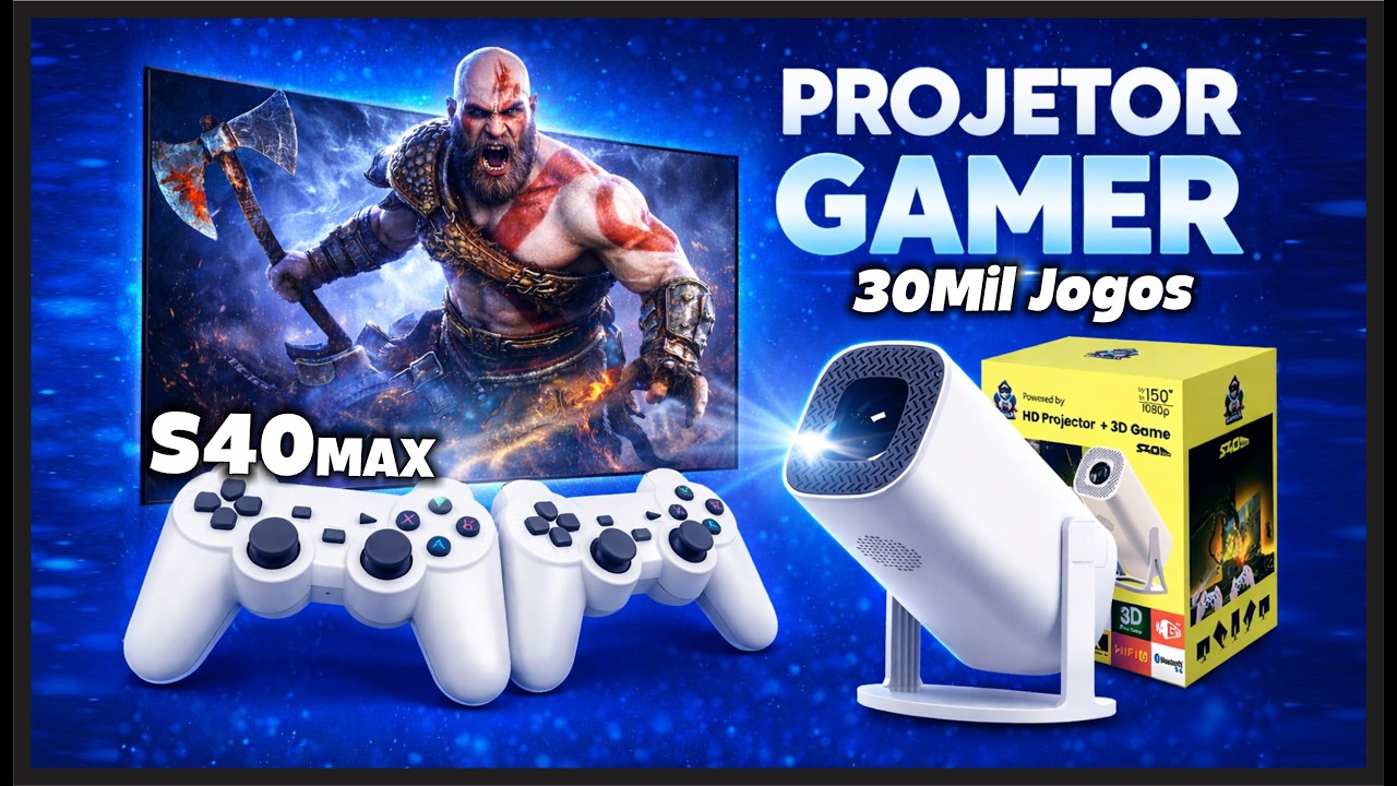 Comprei o PROJETOR GAMER S40 MAX com 30Mil JOGOS em 120 Polegadas!