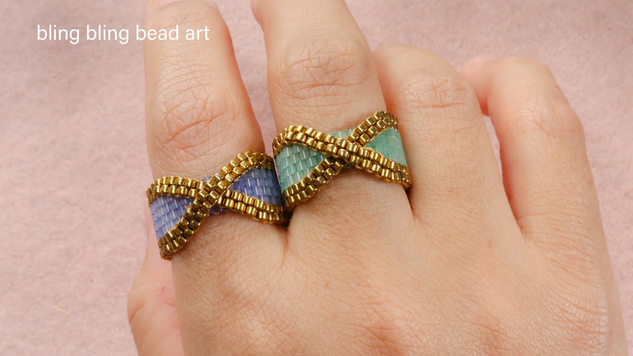 آموزش انگشتر با دو رنگ منجوق  شیک و سادهBeade ring easy and elegant/beading tutorials