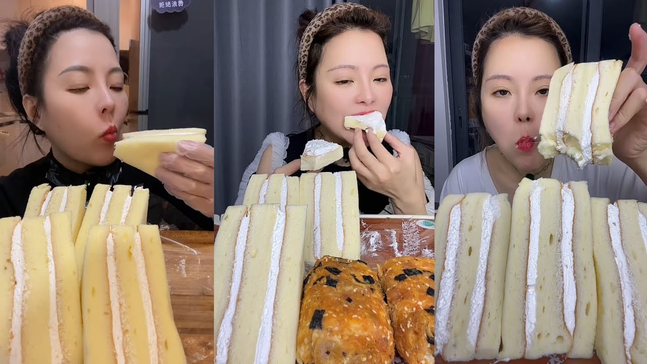 Soft Cream Cake ASMR Mukbang | Fluffy Sponge & Creamy Filling | No Talking Eating Sounds