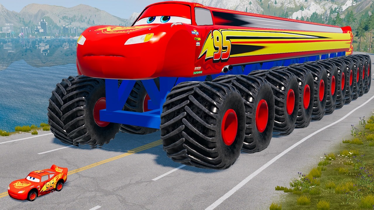 GIANT Long McQueen MONSTER TRUCK vs Small Lightning McQueen Epic Chase | BeamNG.Drive