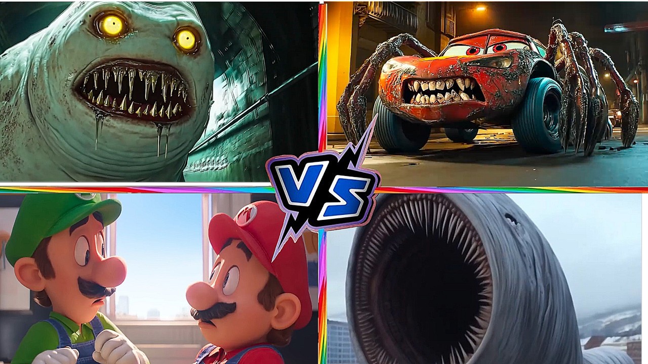 McQueen TANK VS Head Eater  VS Super MARIO VS School Bus Monster Tiles Hop EDM Rush