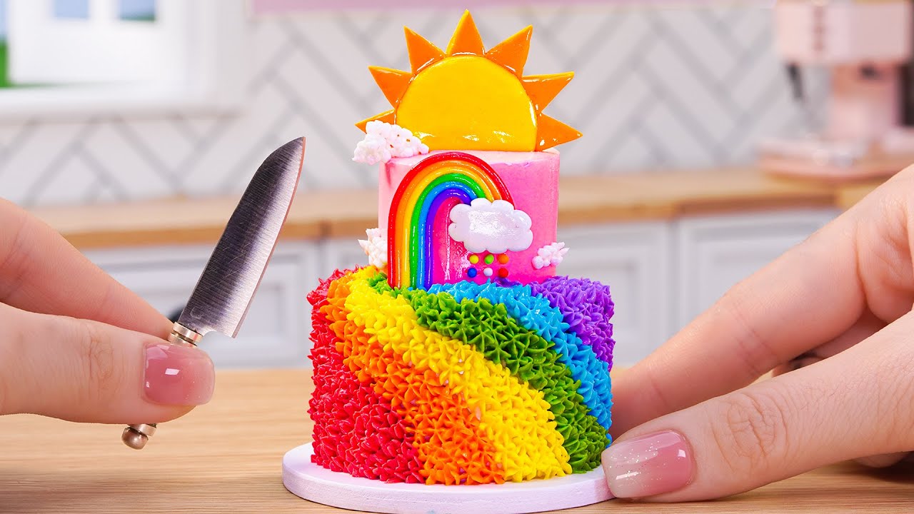1000+ ASMR Baking & Decorating Mini Cakes Ideas🌈 2 Tier Sunny Rainbow Cake