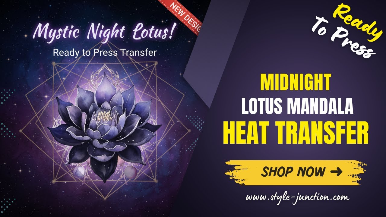 Midnight Lotus Mandala Transfer | Ready to Press T-Shirt Design | Enchanting Floral Art