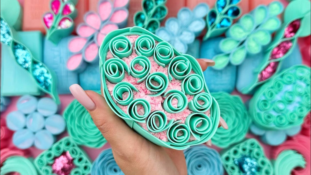Relaxing ASMR Soap Art: Crushing Colorful Soap, Cutting cubes, and Creating with Glitter and Foam!