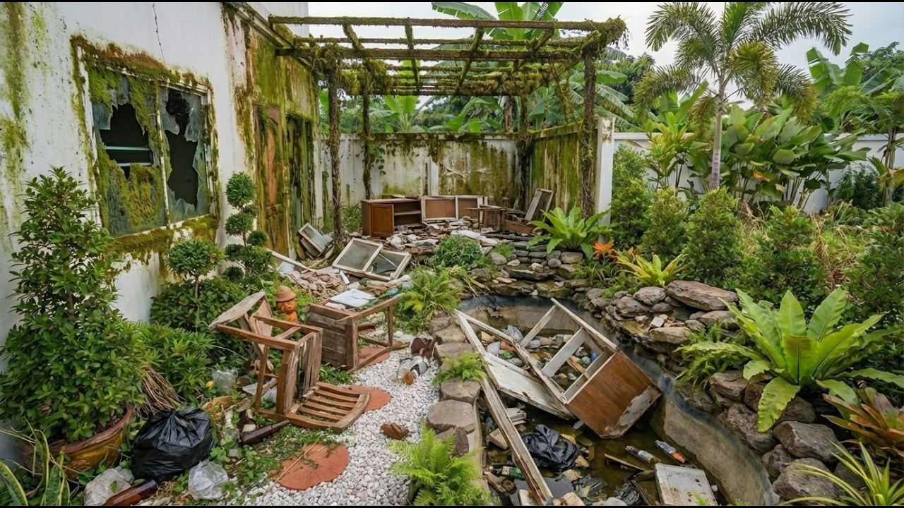 I Bought an Abandoned Home 😱 and Backyard Renovation Time Lapse | From Ruins to Epoxy Flooring