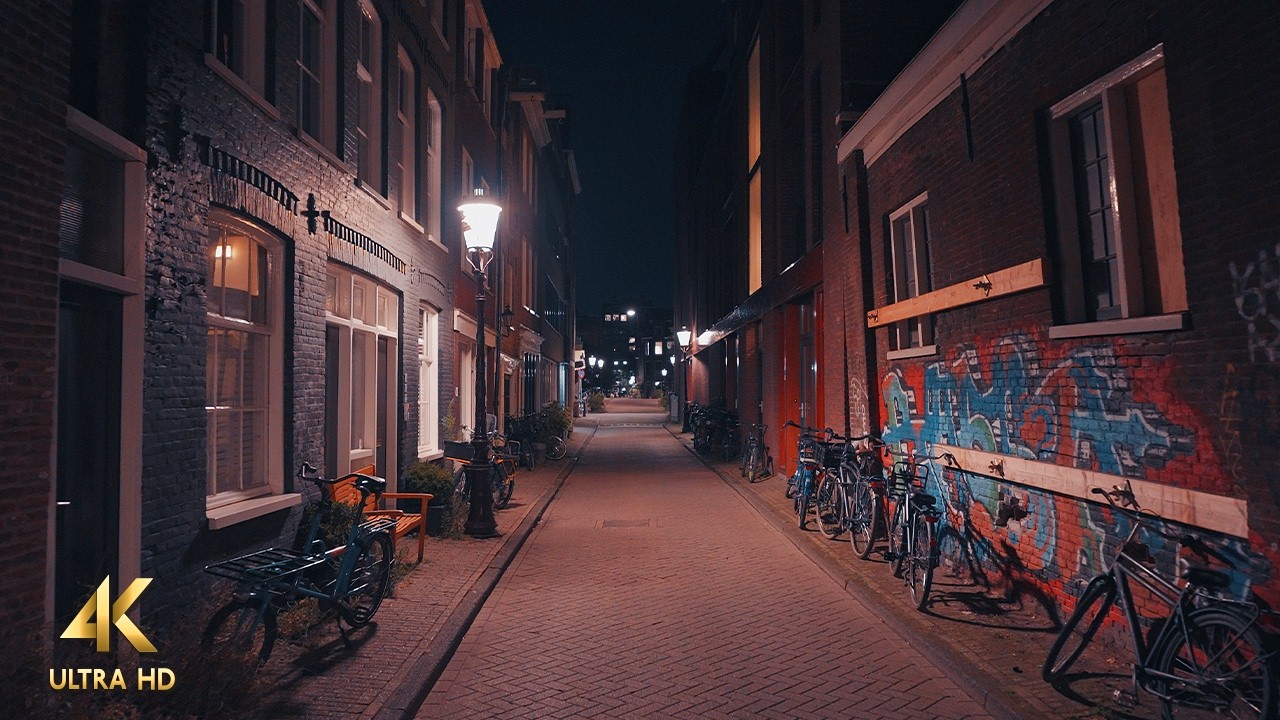 Night Walk Through Amsterdam Neighborhoods • Slow TV 4K