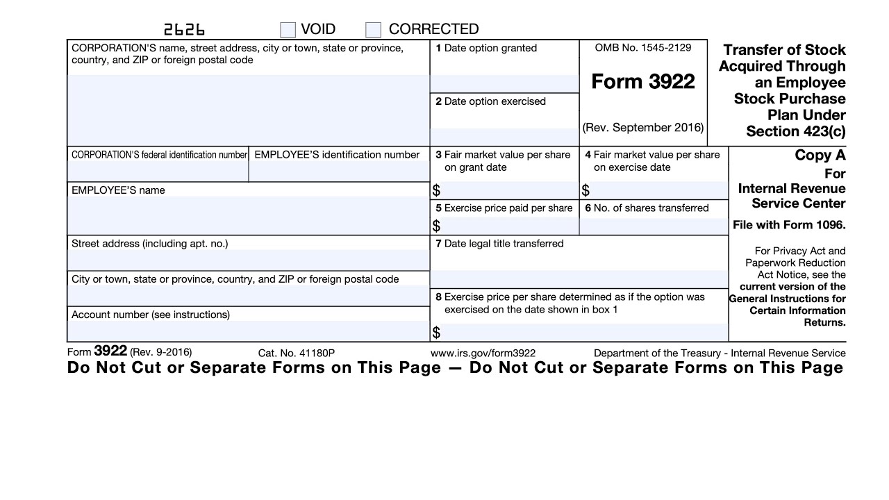 IRS Form 3922 walkthrough (Transfer of Stock Acquired Through an Employee Stock Purchase Plan)
