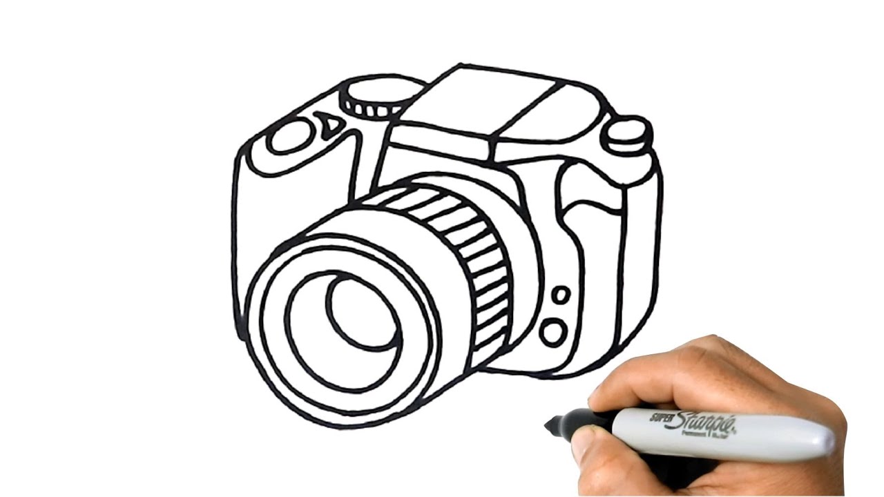 How to DRAW a DIGITAL CAMERA DLSR Easy Step by Step