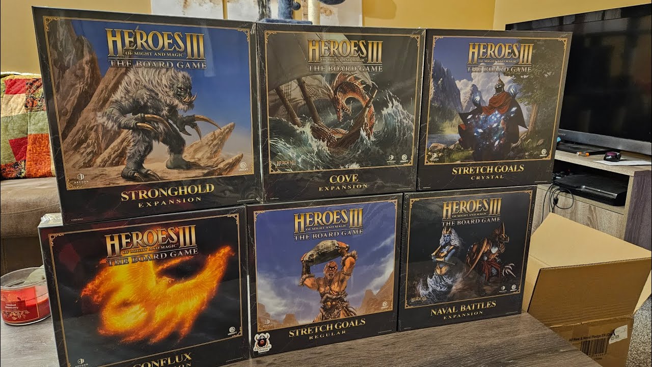 Unboxing Heroes of Might and Magic III The Board Game: Conflux, Cove, Stronghold, & Naval Battles.