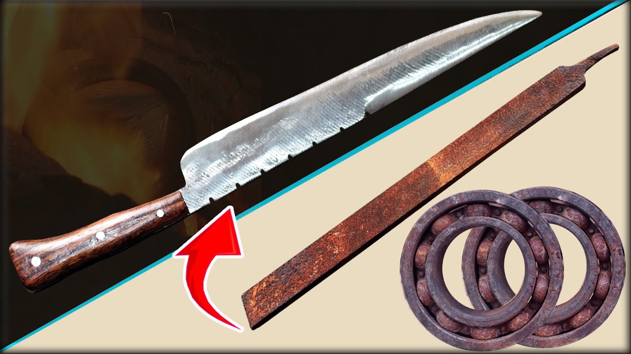 Forging Knife out of Rusted File | Turning a Rusty BEARING into Razor Sharp Knife | Making Knife