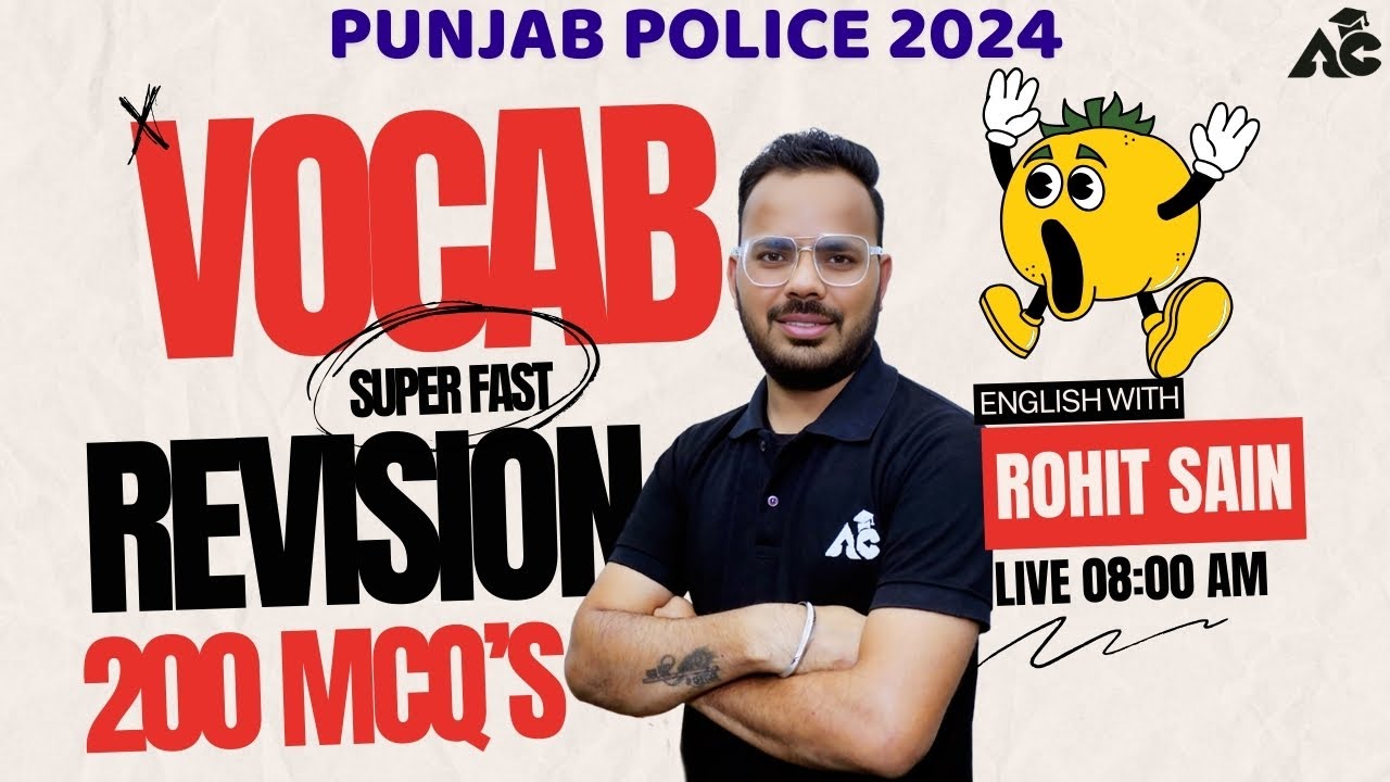 Punjab Police Constable 2024 | Enlgish Vocab Revision | 200 MCQ | Live 8:00 AM | By Rohit Sain Sir