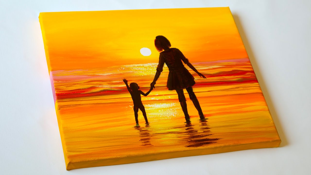 Sunset Beach Painting | Sunset Acrylic Painting | Mother’s Day