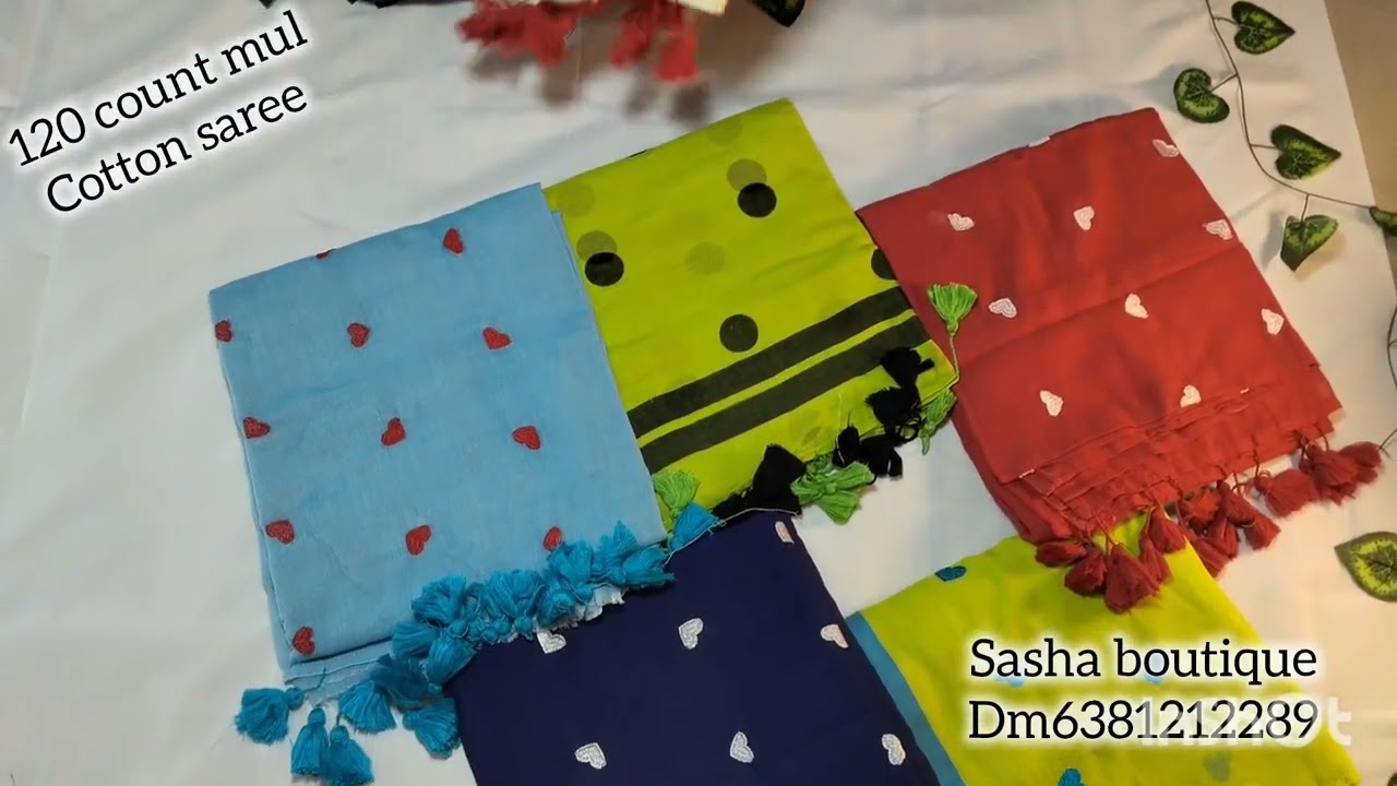 🌞Summer collection 120 count mul mul cotton saree with heart embroidery&tassels🌞@Sashaboutique2024 