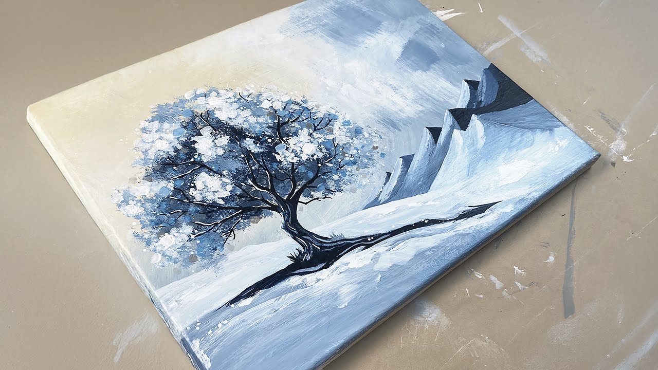 Winter Landscape Painting - Easy Acrylic Painting Techniques - 140