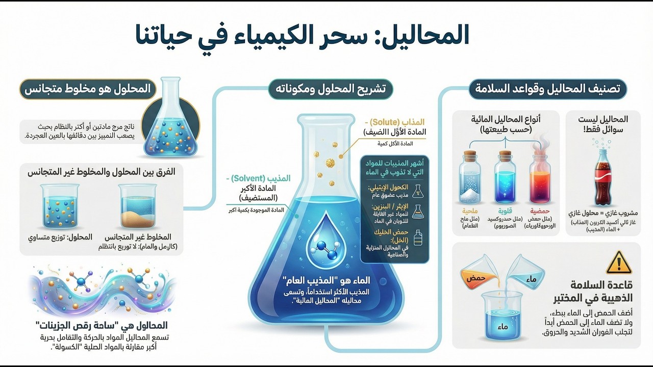 علوم الصف التاسع ملخص الوحدة الأولى المحاليل وطرق تحضيرها