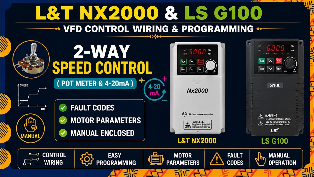 L&T VFD NX2000+ Control wiring | 02 way speed control | Fault codes and Manual in Hindi.