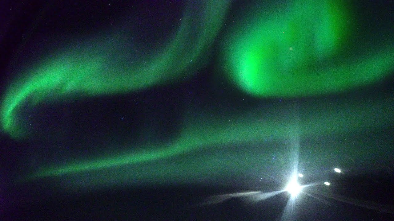 NORTHERN LIGHTS From Airplane Window 4K